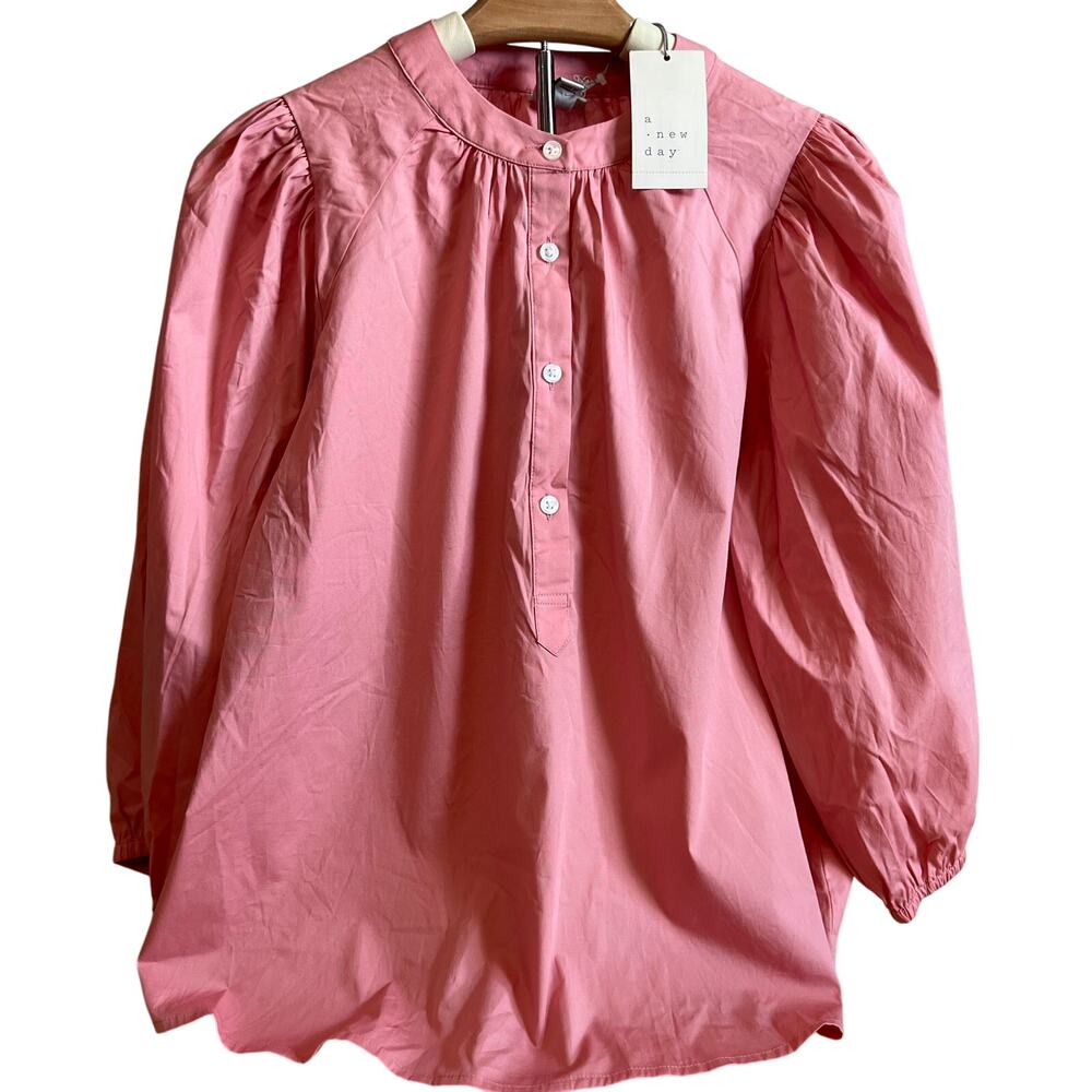 A New Day Women's Pink Puff Sleeve Popover Blouse - Size Small - NWT